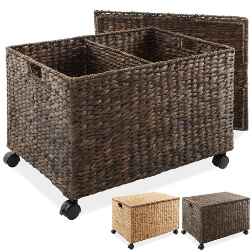 Rolling Storage Basket Cart with Lid and Wheels